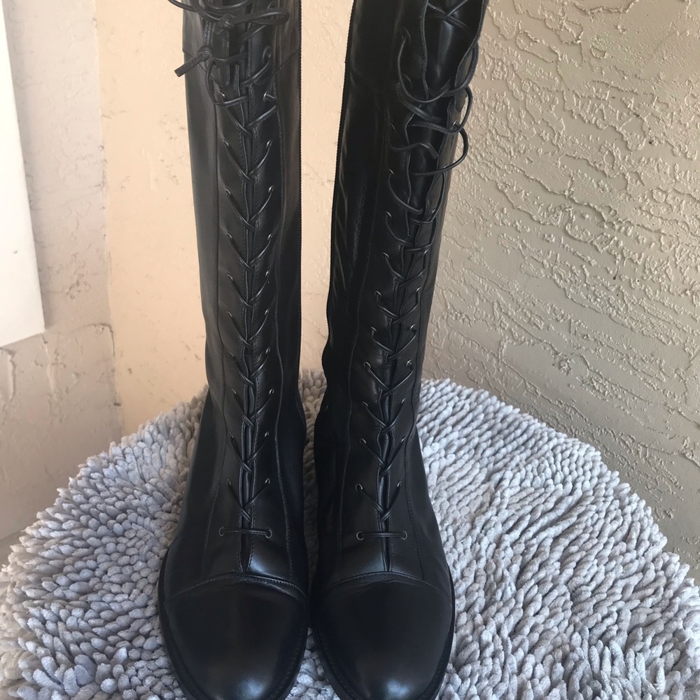 Via Spiga Black Lace-up Knee-high Boots